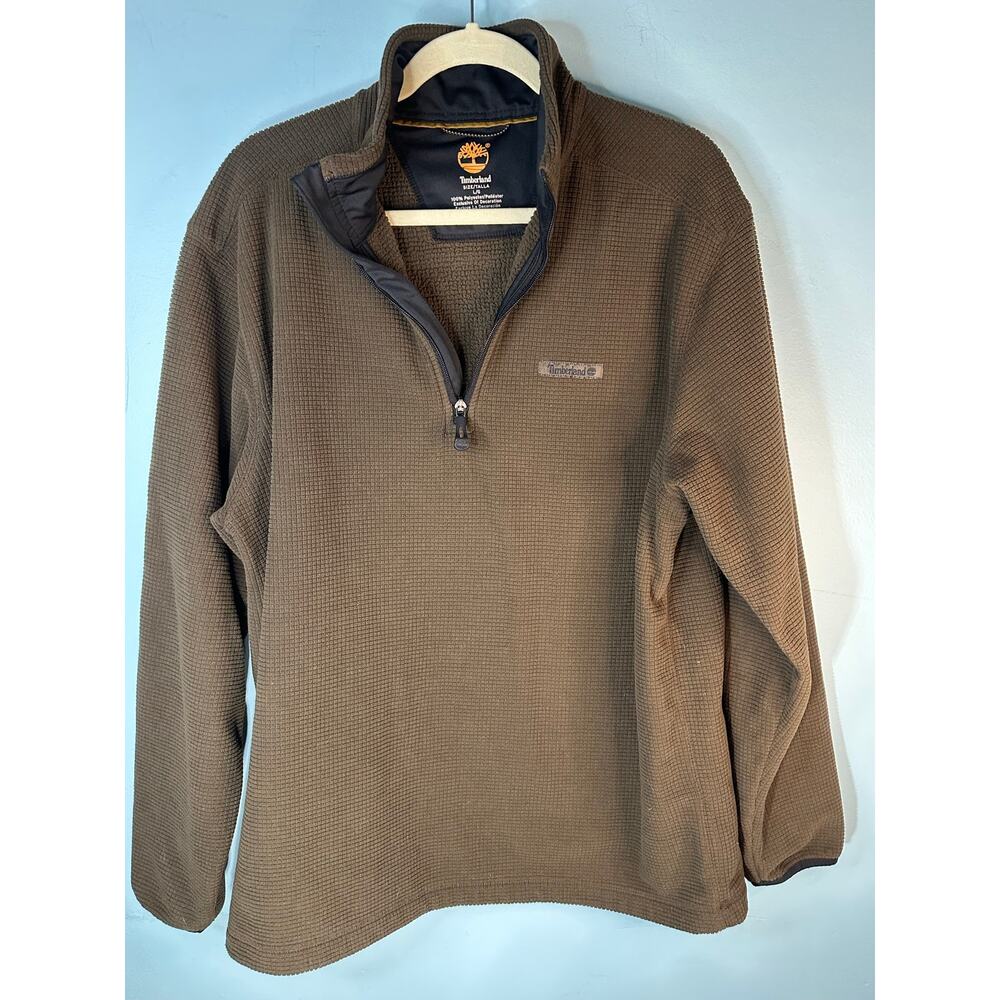 Timberland Men's quarter-zip waffle-textured fleece olive or dark brown color L